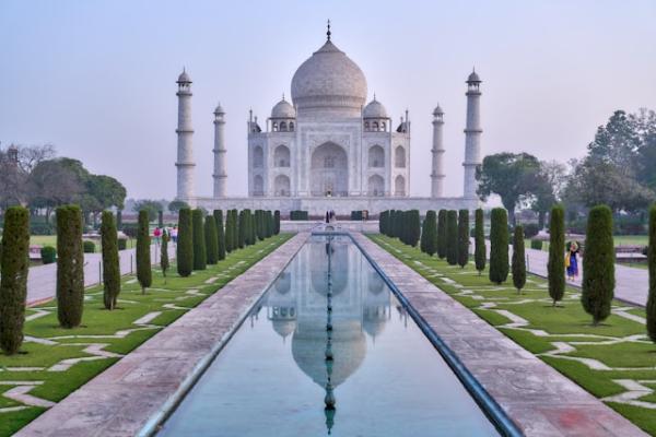 Entering the Taj Mahal at the sunrise